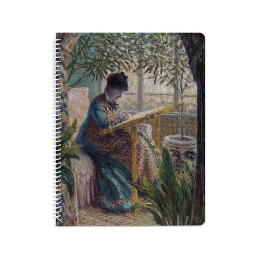 Madame Monet Embroidering by Claude Monet - Spiral Notebook
